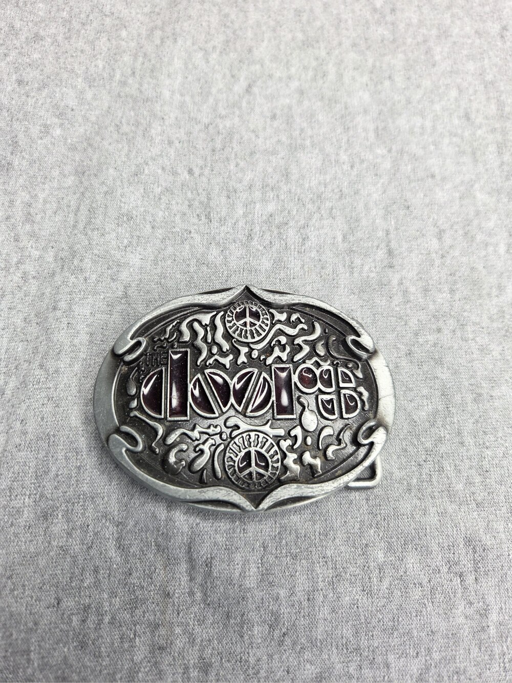 The Doors Belt Buckle Pewter Band Logo Purple Rock and Roll Classic